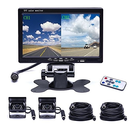 Camecho Vehicle Backup Camera 4 Split Monitor Front View Rear View Camera Auto 18 IR Night Vision Waterproof Aviation 4 Pins Connector LCD Monitor for Trucks RV Trailer Bus