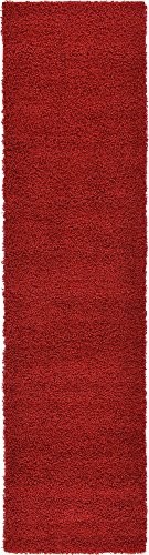 Unique Loom Solo Solid Shag Collection Modern Plush Cherry Red Runner Rug (2' 6 x 10' 0)