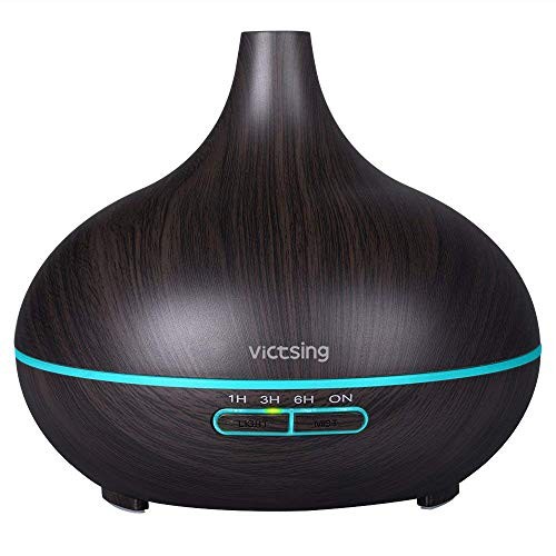 VicTsing Essential Oil Diffuser, 300ml Oil Diffuser with 7 Color Lights and 4 Timer, Aromatherapy Diffuser with Auto Shut-off Function, Cool Mist Humidifier BPA-Free for Bedroom Home - Dark Brown