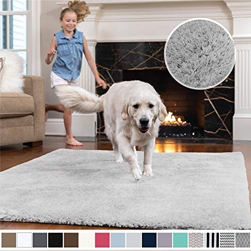 Gorilla Grip Original Faux-Chinchilla Area Rug, 3x5 Feet, Super Soft and Cozy High Pile Washable Carpet, Modern Rugs for Floor, Luxury Shag Carpets for Home, Nursery, Bed and Living Room, Light Gray