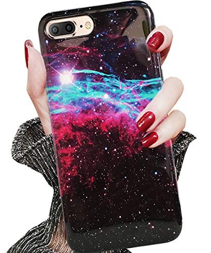 J.west iPhone 7 Plus Case, iPhone 8 Plus Case, Red and Blue Nebula Beautiful Galaxy Pattern Slim Soft TPU Bumper Rubber Silicone Protective Phone Case Cover for iPhone 7 Plus 8 Plus 5.5" Veil Nebula