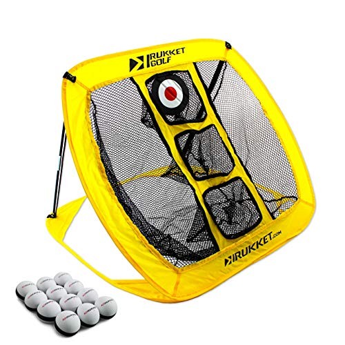 Rukket Pop Up Golf Chipping Net | Outdoor/Indoor Golfing Target Accessories and Backyard Practice Swing Game with 12 Foam Training Balls (Yellow)