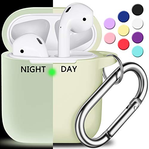 AirPods Case Cover with Keychain, Full Protective Silicone AirPods Accessories Skin Cover for Women Girl with Apple AirPods Wireless Charging Case,Front LED Visible-Night Glow