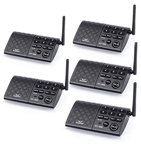 Hosmart Portable Wireless Intercom System，1/2Mile 6-Channel Security Wireless Intercom System for Home or Office [5 Stations Black] (Battery is not Included)