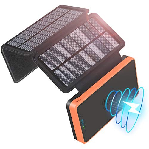 Solar Charger, Wireless Portable Power Bank, SOARAISE 20000mAh  with 3 Solar Panels Waterproof Battery Pack for iPhone, ipad, Samsung, Smart Phones and etc