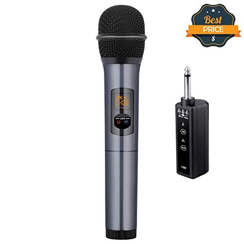 Kithouse K380F Wireless Microphone Karaoke Microphone Wireless Mic with Bluetooth Receiver Rechargeable Professional - UHF Dynamic FM Cordless Microphone For Singing Karaoke Speech(Elegant Gray)