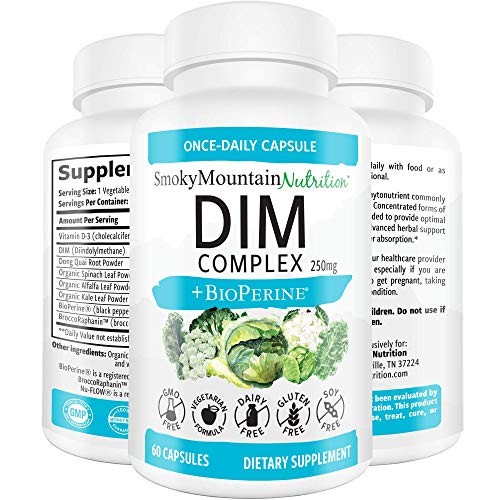 DIM Supplement 250mg Plus BioPerine, Sulforaphane, Dong Quai, Vitamin D, Organic Alfalfa & Broccoli. Menopause Relief, Hormone Balance, Hormonal Acne, PCOS & Aromatase Inhibitor- for Women & for Men