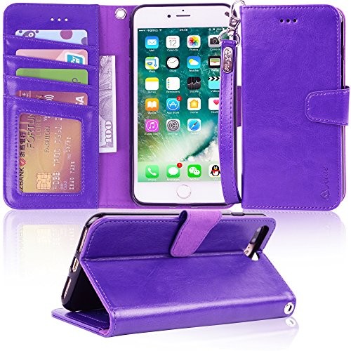 Arae Case for iPhone 7 Plus/iPhone 8 Plus, Premium PU Leather Wallet Case with Kickstand and Flip Cover for iPhone 7 Plus (2016) / iPhone 8 Plus (2017) 5.5" (not for iPhone 7/8) - Purple