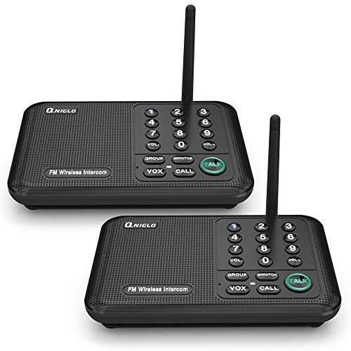 Qniglo Wireless Intercom System 10 Channel 1/2 Mile Long Range FM Wireless Intercoms for Home, Office, Business (2 Stations, Black)