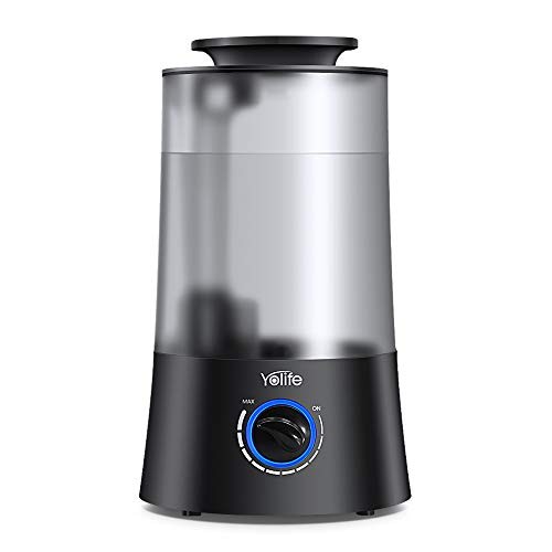 Yolife Top Fill Humidifiers Ultrasonic Cool Mist Humidifier for Bedroom Home Baby with Stepless Adjustable Mist Levels Whisper Quiet Auto Shut Off 4L Large Open Water Tank Classic knob Control