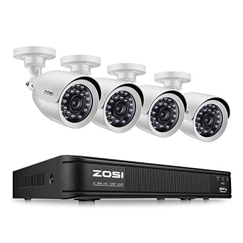 ZOSI 1080p Home Security Camera System Outdoor Indoor, CCTV DVR 8 Channel and 4 x 1080p (2MP) Day Night Vision Weatherproof Surveillance Bullet Camera, Remote Access, Motion Detection (No Hard Drive)