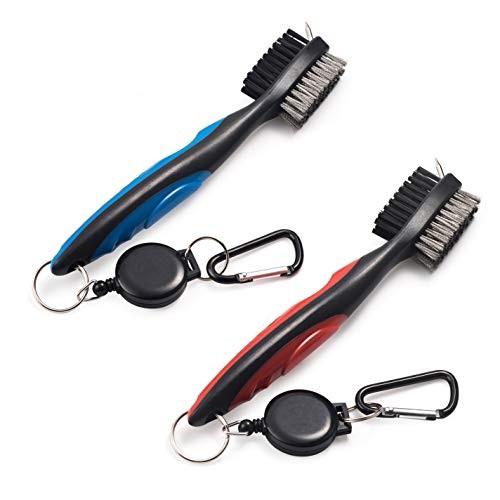 Xintan Tiger Pack of 2 Golf Club Brush Groove Cleaner with Retractable Zip-line and Aluminum Carabiner Cleaning Tools