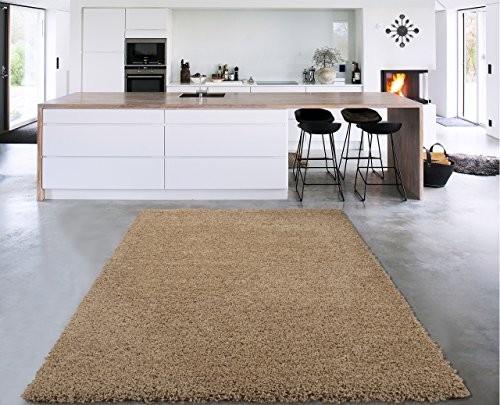 Sweet Home Stores Cozy Shag Collection Solid Shag Rug Contemporary Living & Bedroom Soft Shaggy Area Rug, 39" L x 60" W, Beige