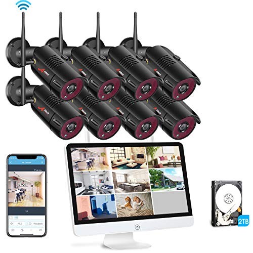 [All-in-One] Wireless Home Security Camera System with 15.6 Inch Monitor,ANRAN 8pcs 2MP Outdoor Home Surveillance Video WiFi Security Camera, 8CH NVR Built-in 2TB HDD, Night Vision Motion Detection