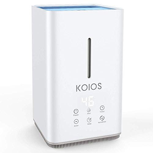 Koios Humidifiers for Bedroom - 4L Advanced Easy-Clean Top-Filling Design, Ultrasonic Cool Mist Humidifier with Intelligent Constant Humidity & Timer Function, 3 Mist Modes, 3-Year Warranty