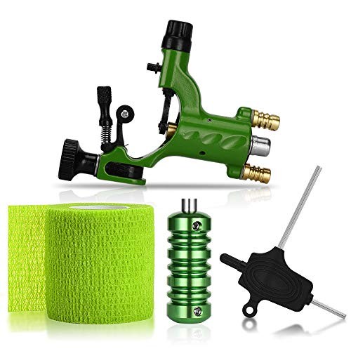 ATOMUS Rotary Tattoo Machine Gun Kit Professional Liner Shader Tattoo Motor Machine with Grip Tube Wrench Elastic Bandage Beginners Tattoo kit Tattoo Supplies (Green)