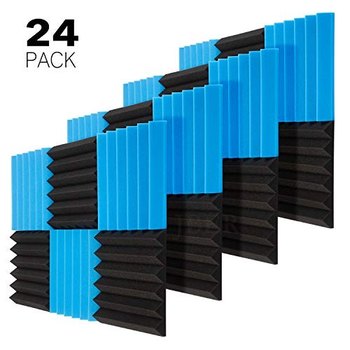 JBER 24 Pack Blue/Charcoal Acoustic Panels Studio Foam Wedges Fireproof Soundproof Padding Wall Panels 2" X 12" X 12"