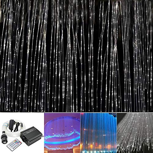 Huaxi 16W RGBW Fiber Optic Sensory Lights kit for Sensory den Waterfall Curtain Light with Flash Point Fiber Optical Cables 450 Strands 0.03in/0.75mm 13.1ft/4m