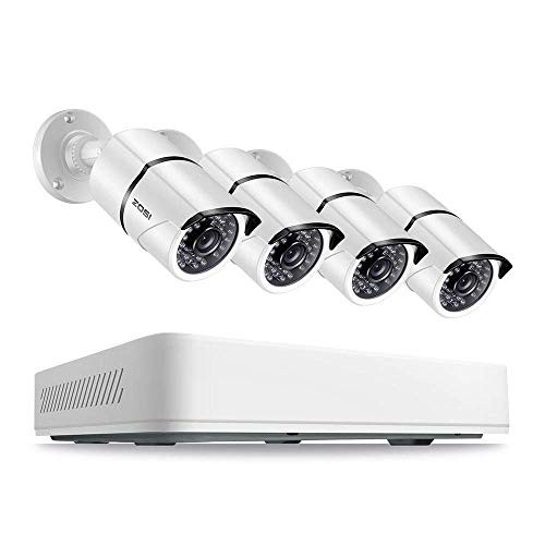 ZOSI 5MP Security Cameras System,8 Channel 5.0MP (2.5 X 1080P) Surveillance DVR with 1TB Hard Drive and (4) 5.0MP 1920p (2560TVL) Weatherproof Bullet CCTV Cameras 100ft Night Vision