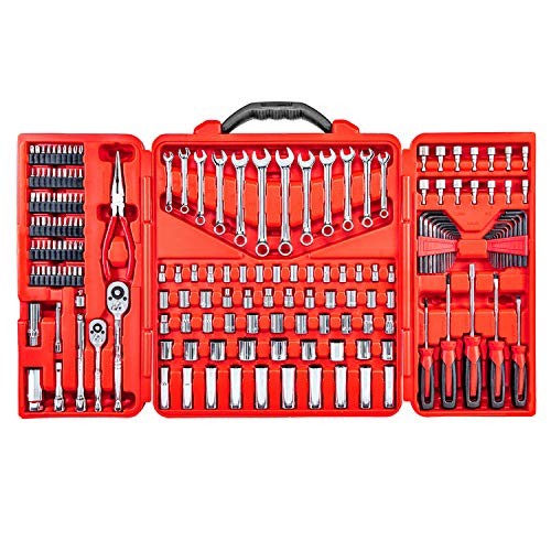 Mechanics Tool Set - 190 Piece Professional Hand Tool Box Kit - 1/4 - 3/8 Inch Drive Socket Set, Inch/Metric, 6 - 12 Point, Screwdrivers, Hex key, Wrenches, Pliers, Ratchets, Bits, Industrial & Home