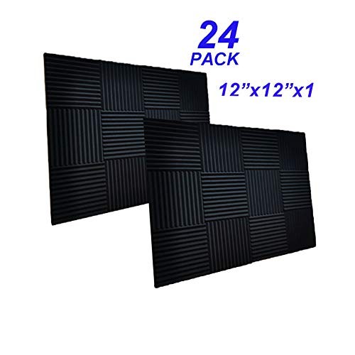 24 Pack -Black Acoustic Panels Studio Foam Wedges 1" X 12" X 12" (24pack, Black)