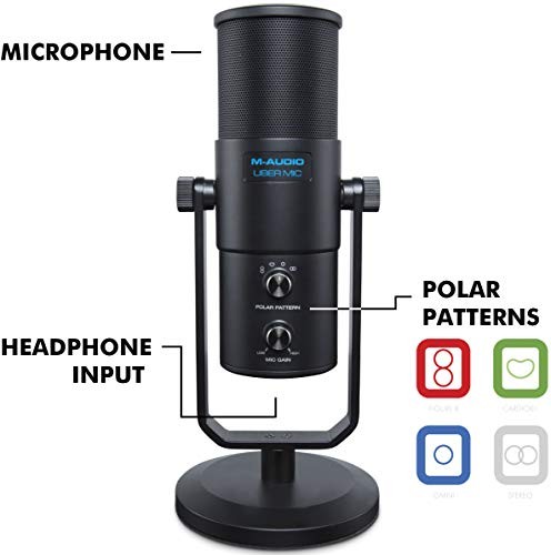 M-Audio Uber Mic | Professional USB Microphone with Headphone Output & 4 Selectable Polar Patterns