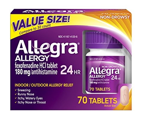 Allegra Adult 24 Hour Allergy Tablets, 70 Tablets, Long-Lasting Fast-Acting Antihistamine for Noticeable Relief from Indoor and Outdoor Allergy Symptoms