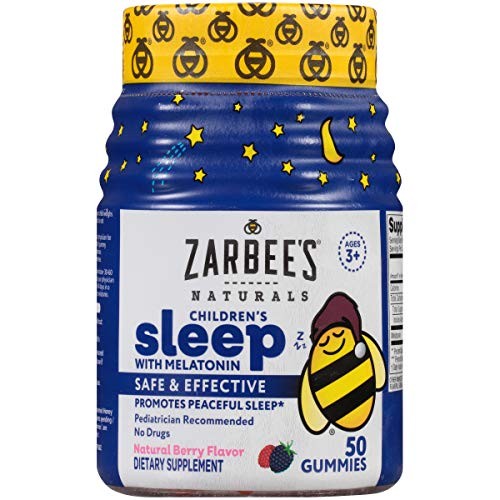 Zarbee's Naturals Children's Sleep with Melatonin Supplement, Natural Berry Flavored Gummies for Natural, Restful Sleep*, 50 Gummies (1 Bottle)