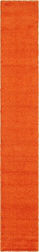 Unique Loom Solo Solid Shag Collection Modern Plush Tiger Orange Runner Rug (2' 6 x 16' 5)