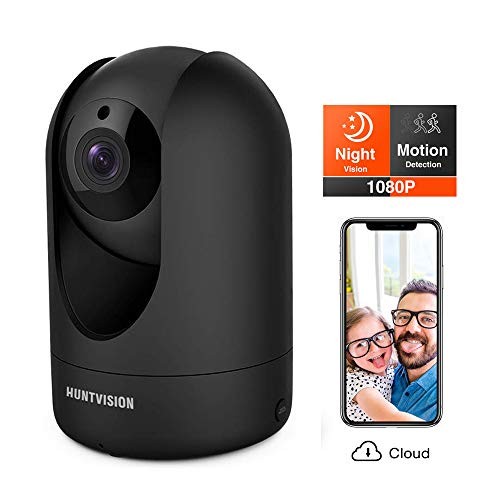 Huntvision Security Camera, Surveillance Camera, 1080p/Pan/Tilt/Zoom Smart Wi-Fi Camera with Night Vision, Free Cloud Storage, Enhanced Real-Time 2-Way Audio, Motion/Sound Detection, Black