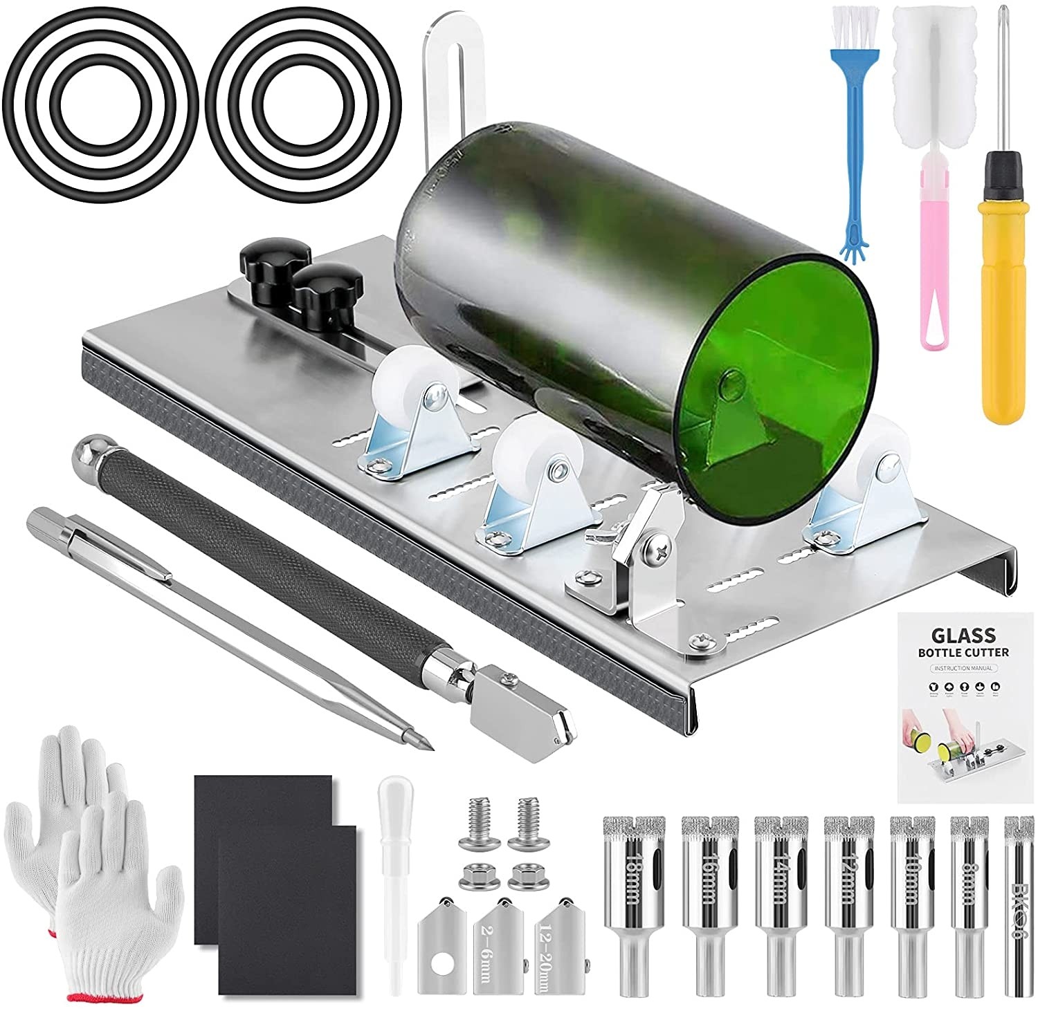 Glass Bottle Cutter Glass Cutter Bundle Glass Cutter Tools Kit for DIY Round Bottle Cutting Wine, Beer, Liquor, Whiskey, Alcohol, Champagne 