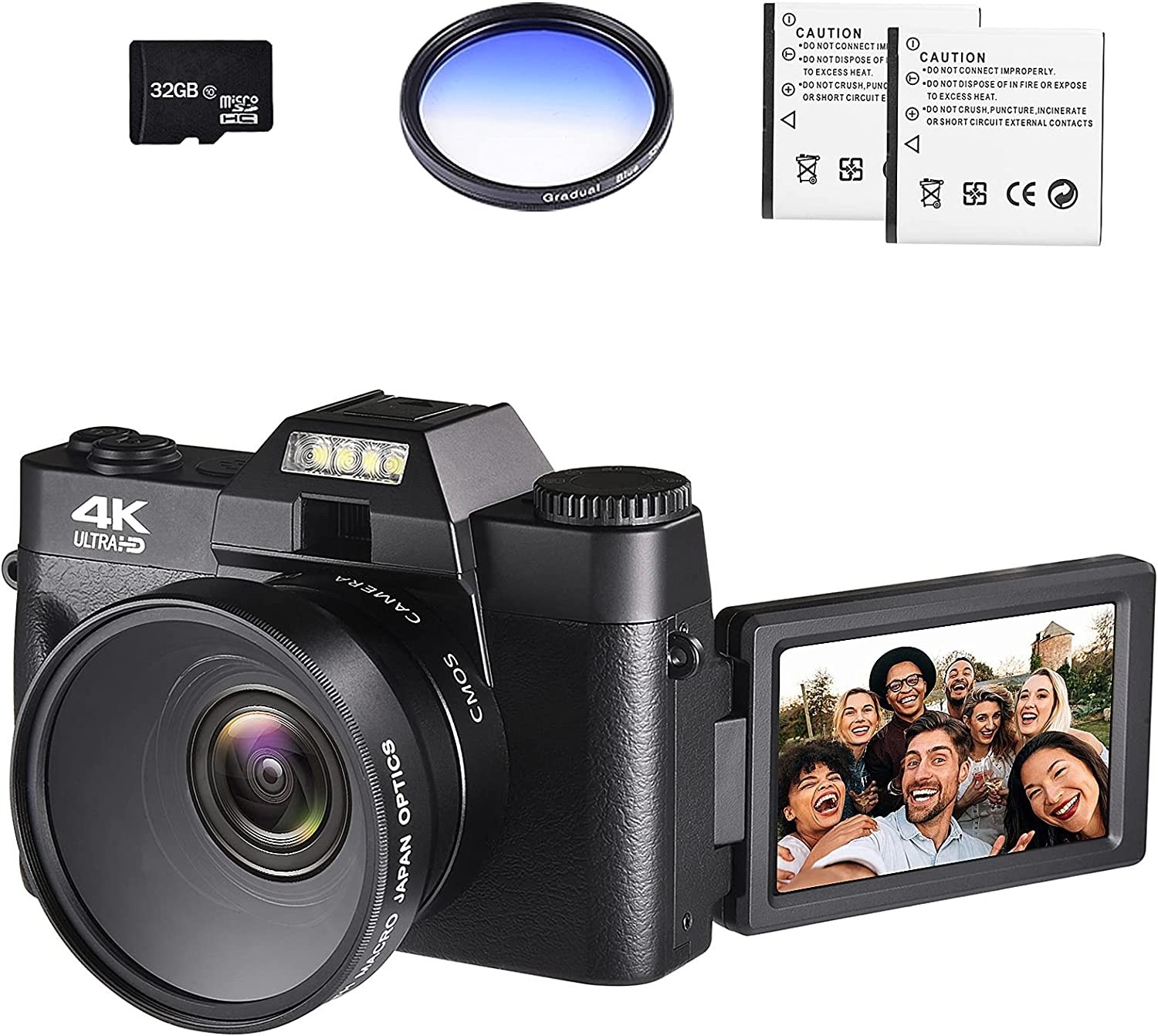 4K Digital Vlogging Camera for YouTube Autofocus Camcorder for Photography 48MP Video Camera with WiFi Connection 3.0" IPS Flip Screen, Wide Angle Lens,16X Digital Zoom (32GB SD Card, 2 Batteries), OIEXI