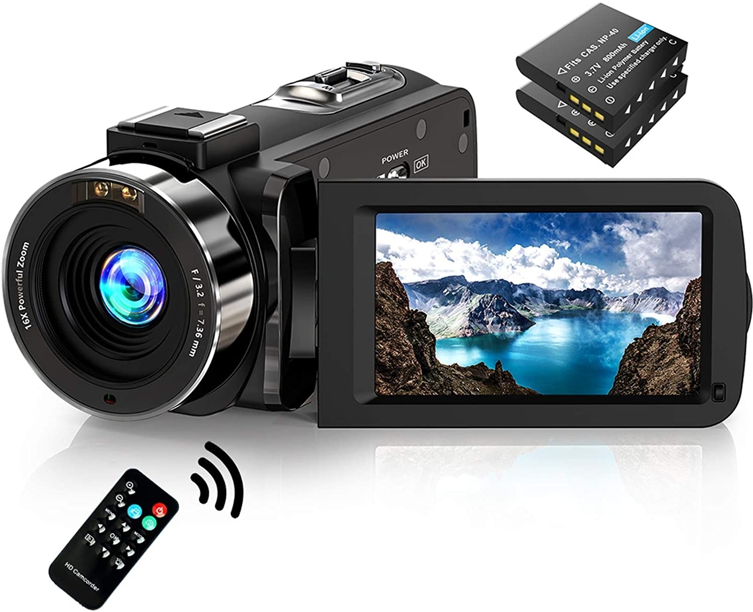 Alsuoda Video Camera Camcorder FHD 1080P 30FPS 36MP IR Night Vision YouTube Vlogging Camera Recorder 3.0'' 270 Degree Rotation IPS Screen 16X Digital Zoom Camcorder with Remote and 2 Batteries 