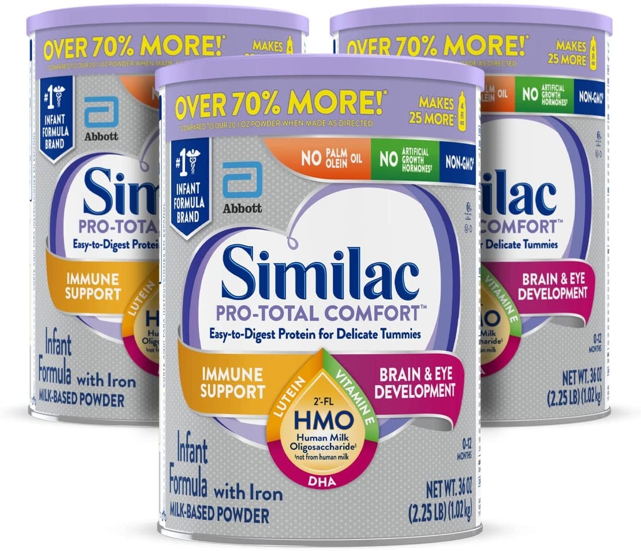 Similac Pro-Total Comfort™* Infant Formula with Iron, 3 Tins, 1.02 KG each, Gentle, Easy to Digest Formula, with 2’-FL HMO for Immune Support, Non-GMO, Baby Formula Powder, 36 oz Can 