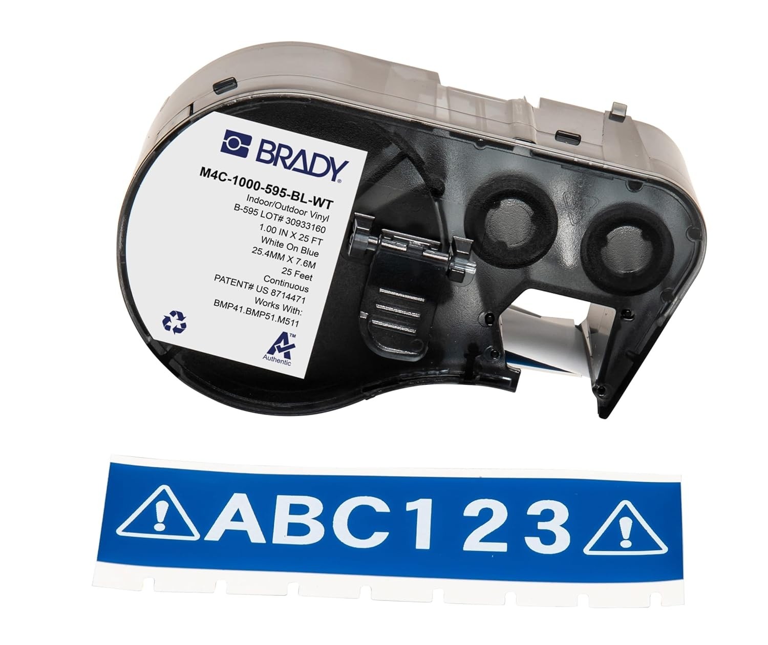 Brady Authentic (M4C-1000-595-BL-WT) All-Weather Vinyl Labels 1 in W x 25ft White on Blue. for use with The BMP41, BMP51, and M511 Label Printers