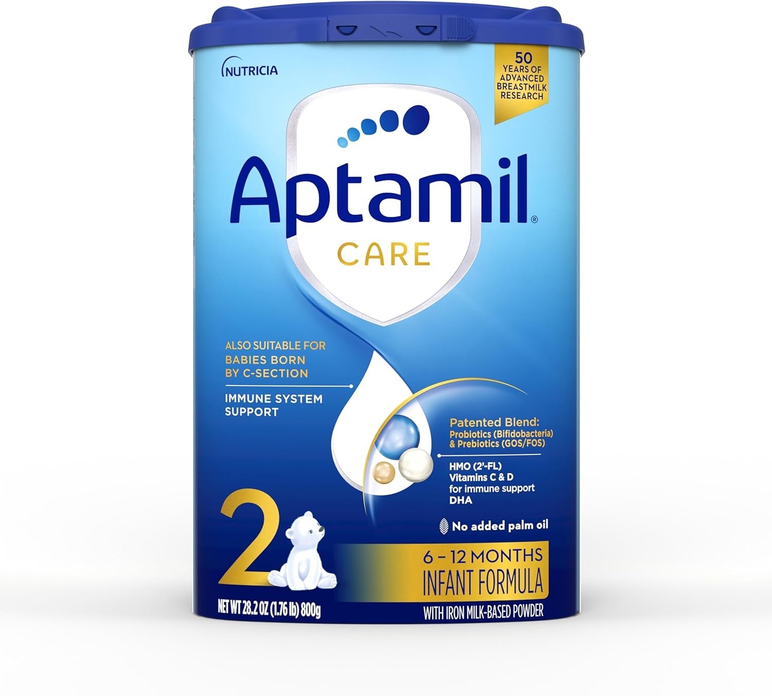 Aptamil Care Stage 2, Milk Based Powder Infant Formula for 6+ Months, Also for C-section born babies, with DHA & ARA, Omega 3 & 6, Prebiotics, Contains No Palm Oil, 28.2 Ounces, Packaging May Vary 