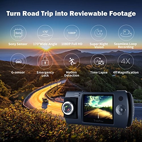 Dash Cam, Trekpow T1 HD 1080P Car DVR Dashboard Camera with 180°Rotation Len, 2" LCD, 170°Wide Len, Night Vision, G-Sensor Lock, Loop Recording, Motion Detection, Parking Mode