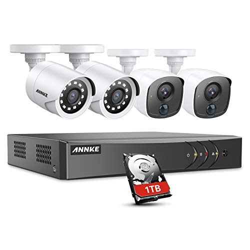 ANNKE CCTV Camera System, 8CH H.265+ 3MP Surveillance DVR and 2x 1080P PIR Home Cameras and 2 x 1080P Standard Security Camera with Ultra Clear 100ft Night Vision for Outdoor Use, Flashing Light Alarm