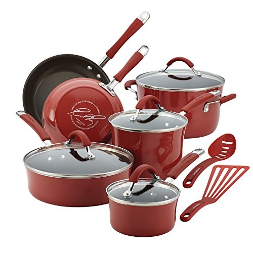 Rachael Ray 16339 Cookware Set, 12-Piece, Cranberry Red