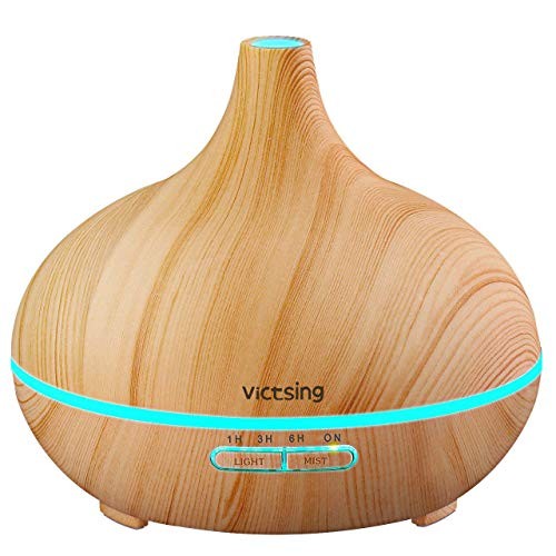 VicTsing Essential Oil Diffuser, 300ml Oil Diffuser with 7 Color Lights and 4 Timer, Aromatherapy Diffuser with Auto Shut-off Function, Cool Mist Humidifier BPA-Free for Bedroom Home -Wood Grain