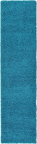 Unique Loom Solo Solid Shag Collection Modern Plush Turquoise Runner Rug (2' 6 x 10' 0)