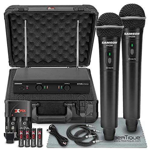 Samson Stage 200 - Dual-Channel Handheld VHF Wireless System (Channel D) W/ Deluxe Accessory Bundle and Hard Equipment Case + 2 X ??" Cables + XLR Cable + FiberTique Cleaning Cloth