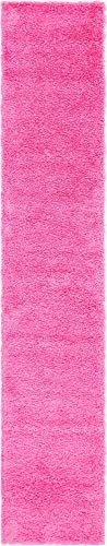 Unique Loom Solo Solid Shag Collection Modern Plush Taffy Pink Runner Rug (2' 6 x 13' 0)