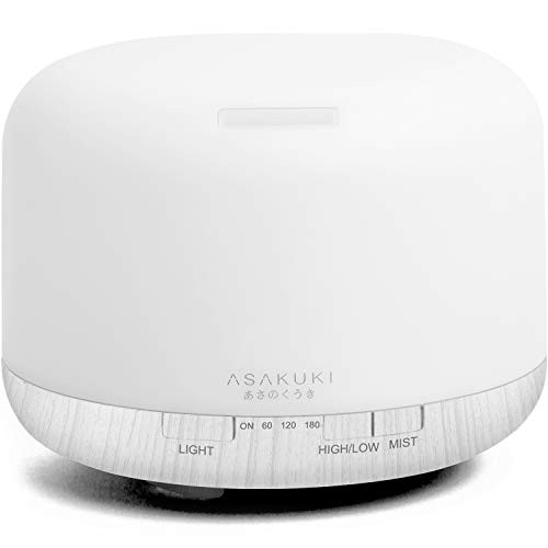 ASAKUKI 500ml Premium, Essential Oil Diffuser, 5 in 1 Ultrasonic Aromatherapy Fragrant Oil Vaporizer Humidifier, Timer and Auto-Off Safety Switch, 7 LED Light Colors