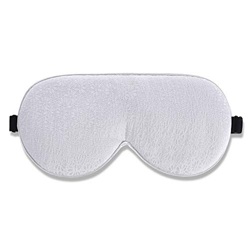 Alaska Bear Natural Silk Sleep Mask, Blindfold, Super Smooth Eye Mask (White Flowers(Jacquard))