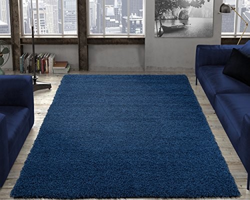 Ottomanson SHG2866-3X5 Cozy Color Solid Shag Contemporary Living and Bedroom Soft Shaggy Kids Area Rug, 3'3" x 4'7", Navy