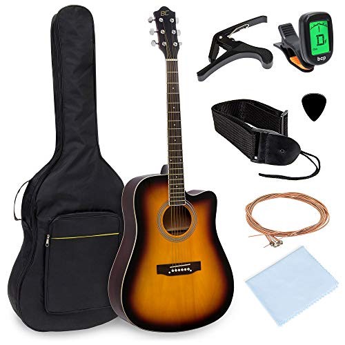 Best Choice Products 41in Full Size Beginner Acoustic Cutaway Guitar Kit Set w/Padded Case, Strap, Capo, Extra Strings, Digital Tuner (Sunburst)