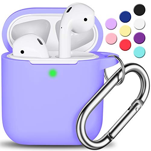 AirPods Case Cover with Keychain, R-fun Full Protective Silicone AirPods Accessories Skin Cover for Women Girl with Apple AirPods Wireless Charging Case,Front LED Visible-Lilac