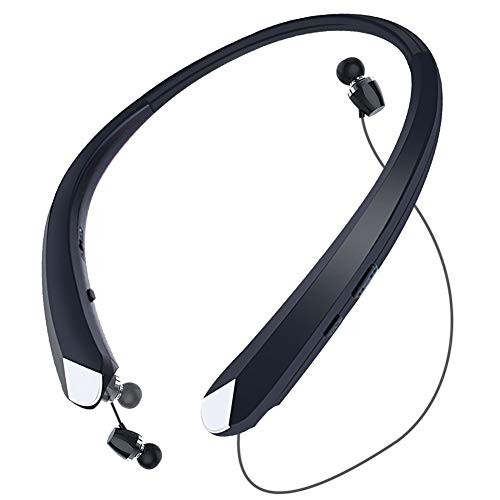 Bluetooth Headphones Retractable Wireless Earbuds Neckband Headset Sports Noise Cancelling Stereo Earphones with Mic by Viceting (15 Hrs Playtime, Call Vibrate Alert, Black)