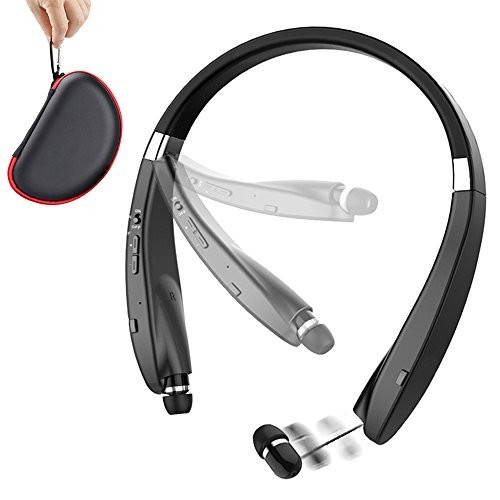 Foldable Bluetooth Headset, Beartwo Lightweight Retractable Bluetooth Headphones for Sports&Exercise, Noise Cancelling Stereo Neckband Wireless Headset (with carry case)